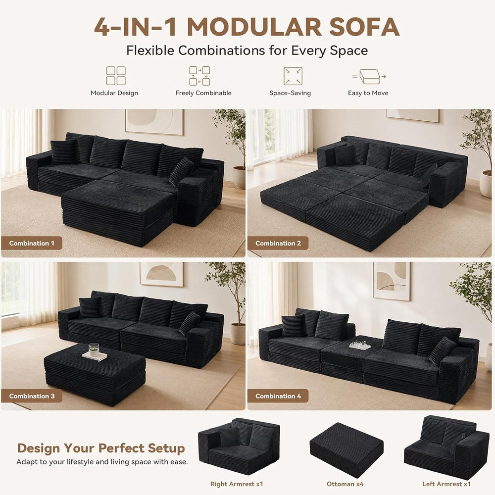 106'' Convertible Futon Sofa Bed, Boneless Couch for Living Room, Black