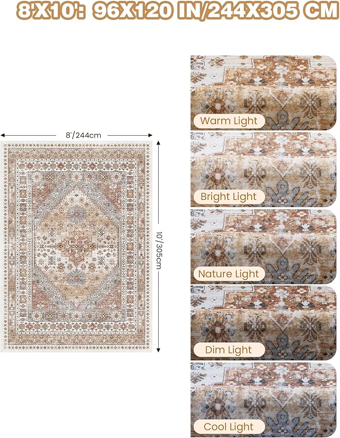 Washable Rugs 8x10 Area Rugs for Living Room, Non-Slip Backing Large Rug for - Image 2
