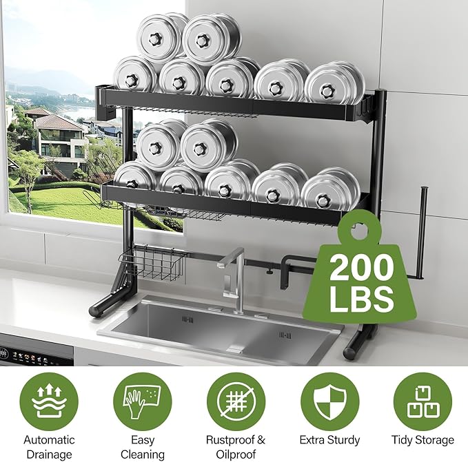 Over Sink Dish Drying Rack, 3-Tier Full Stainless Steel Drainer Dish Rack - Image 7