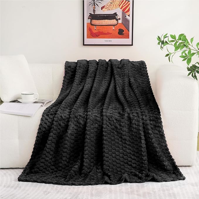 Puncuntex Black Throw Blanket 108"×90" inches Fuzzy 3D Jacquard Decorative - Image 2