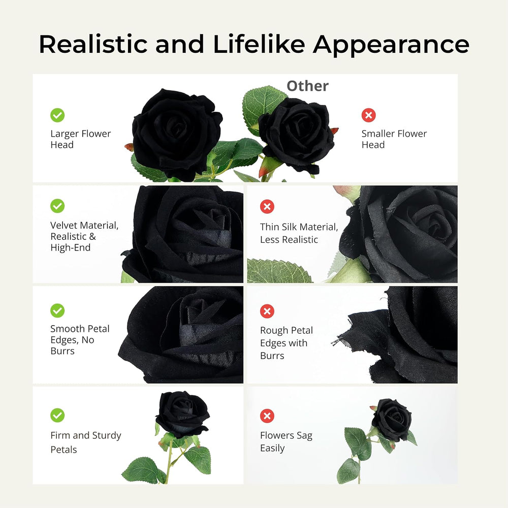 Auihiay 60PCS Black Roses, Fake Roses, Artificial Roses, Velvet Silk