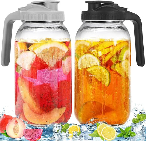 2 Pack Glass Pitchers with Lid, 64 oz Sun Tea Pitcher, Half Gallon Mason Jar by Unknown