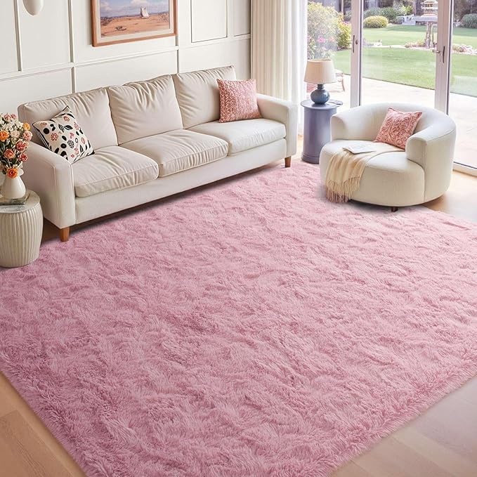 8x10 Ft Extra Large Pink Rugs for Living Room Girls, Shag Fluffy Area Rug for by Cuzwlovita