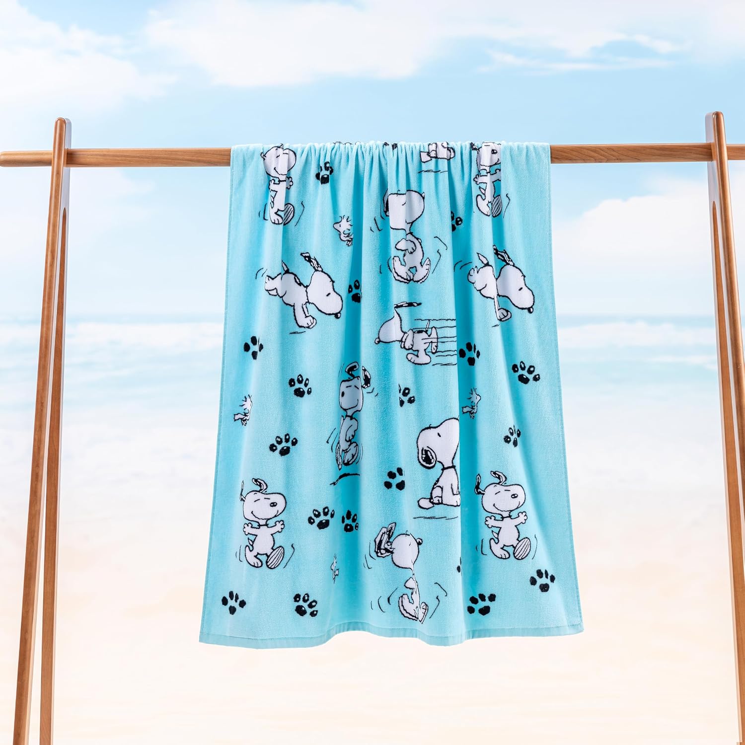 Berkshire Peanuts® Snoopy Beach Towel — 100% Cotton Pool & Beach Towel, Absorbent, Quick-Drying & Sand-Free, 36'' × 72'', Poses and Paws
