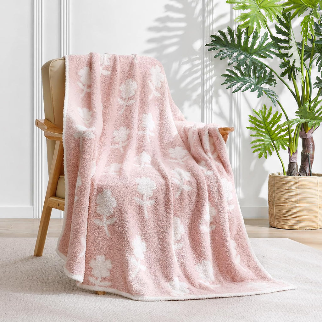 Snuggle Sac Flower Throw Blanket for Couch, Fuzzy Microfiber Warm Winter Daisy Floral Blankets, Sunflower Throws Gifts, Flower Pink, 50x60 inches