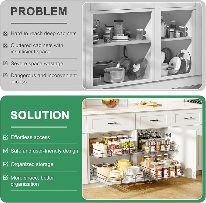 2-Tier Pull Out Cabinet Organizer, Soft Close Cabinet Slide Out Shelves - Image 4