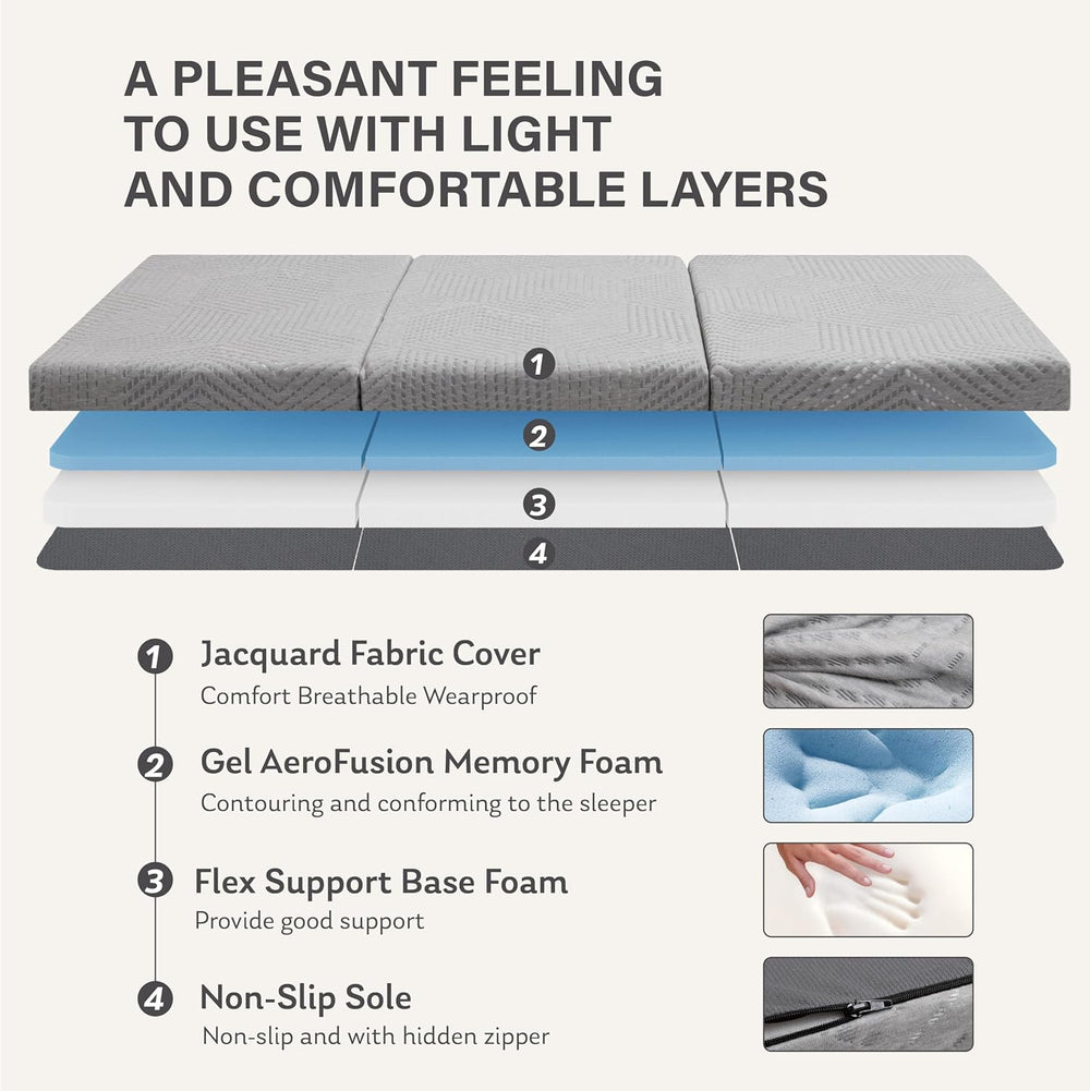 MLILY Single Trifold Mattress, 4 Inch Foldable Gel Memory Foam Mattress