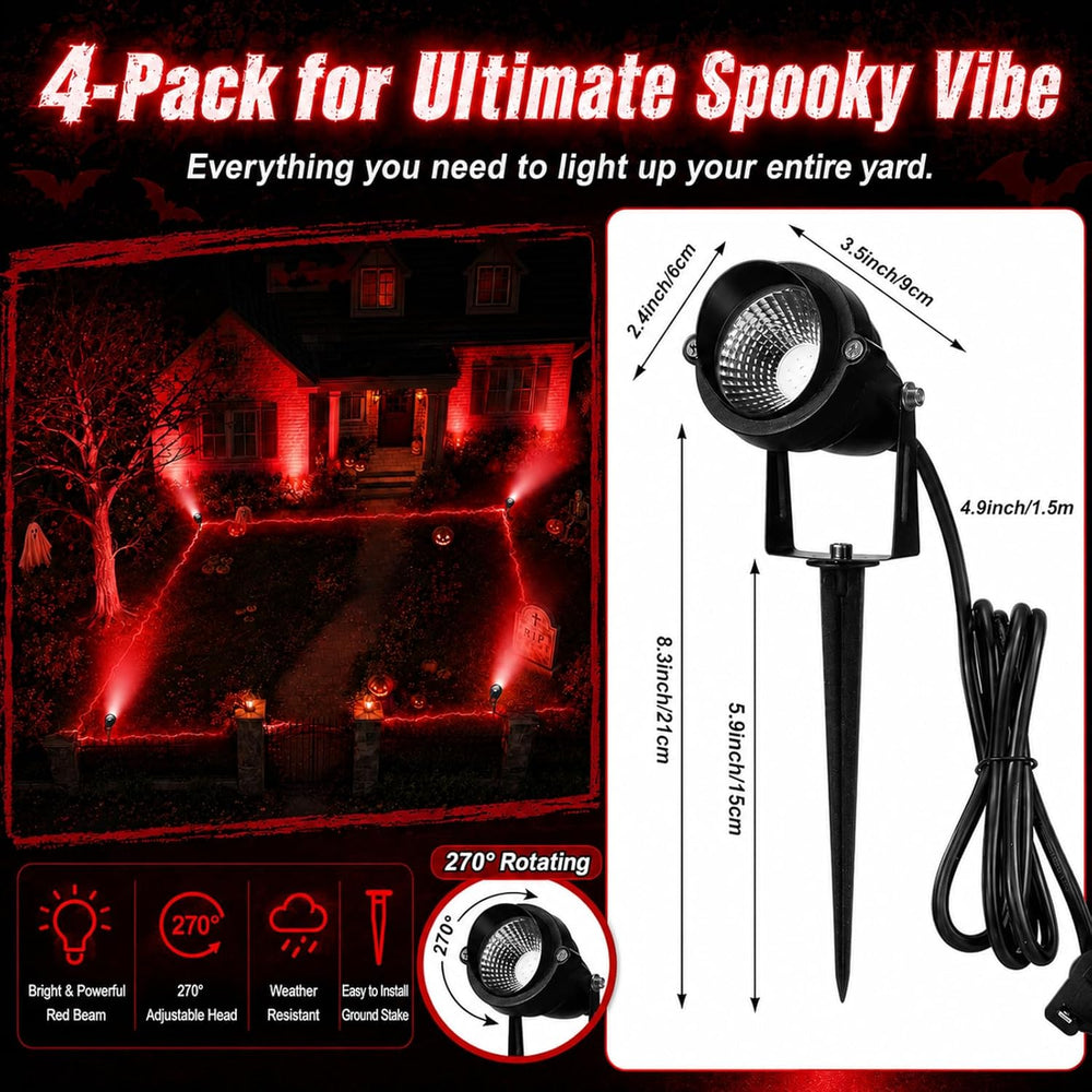 Rossesay 4 Pcs Halloween Red Spotlight Outdoor Plug in