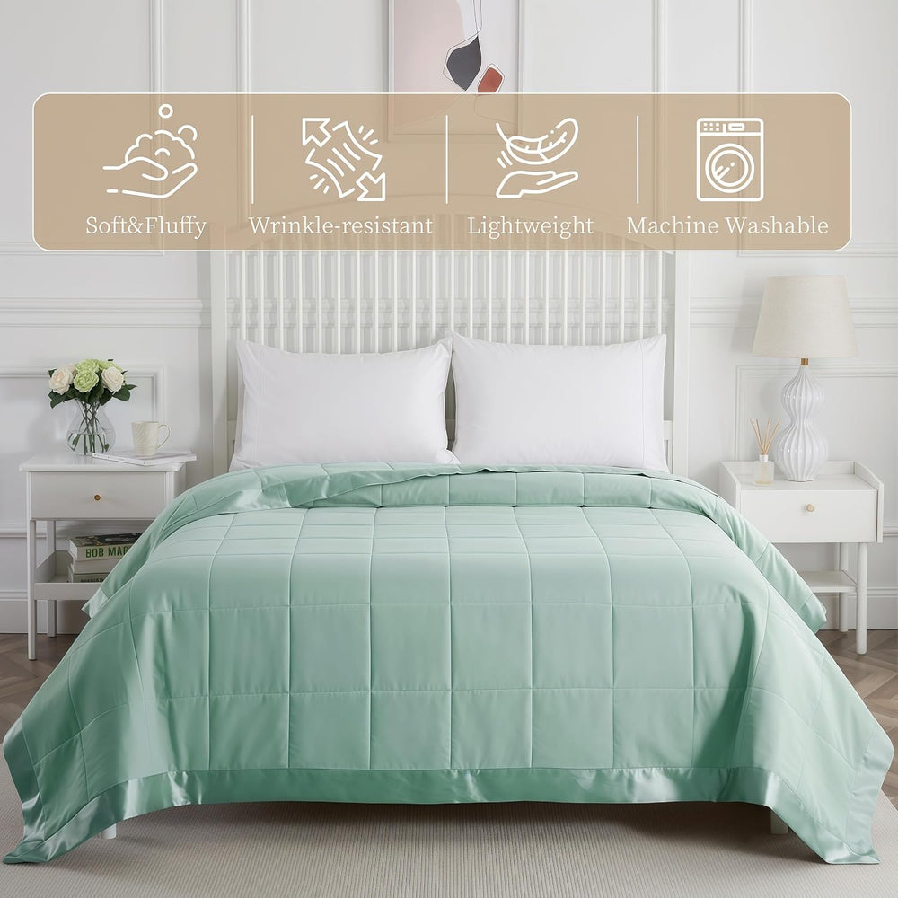 COMFLIVE King Down Alternative Blanket - Lightweight Satin Trim, Green