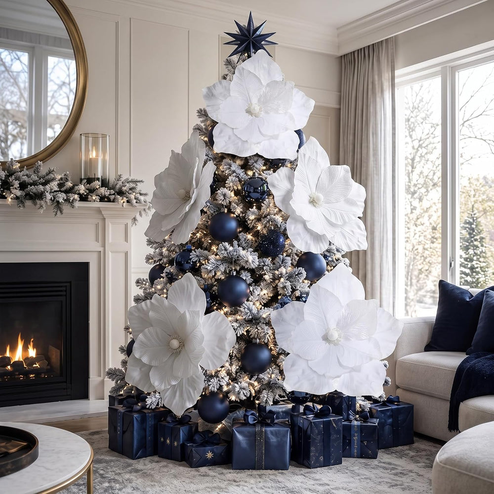 Norme 6 Pcs Large 20'' Christmas White Magnolia Flowers