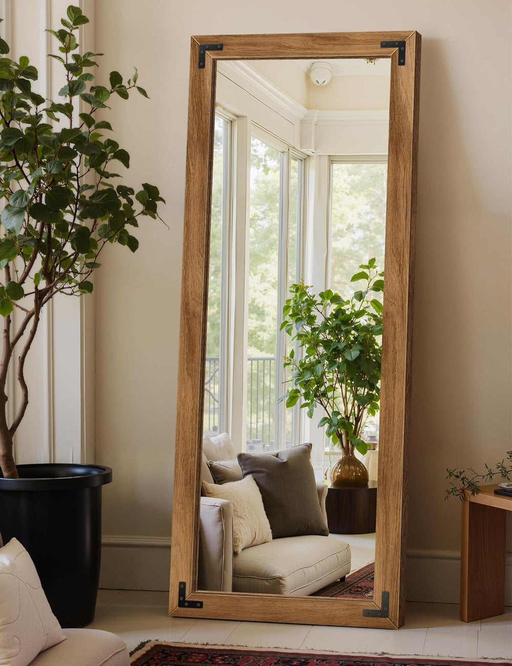 Wood Framed Full Length Mirror for Wall, 56"X22" Floor Standing Bod...