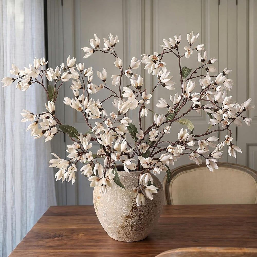 YXZZWL 4Pcs 36" Fake Magnolia Champaca Silk Flower Stems for Vase (White)