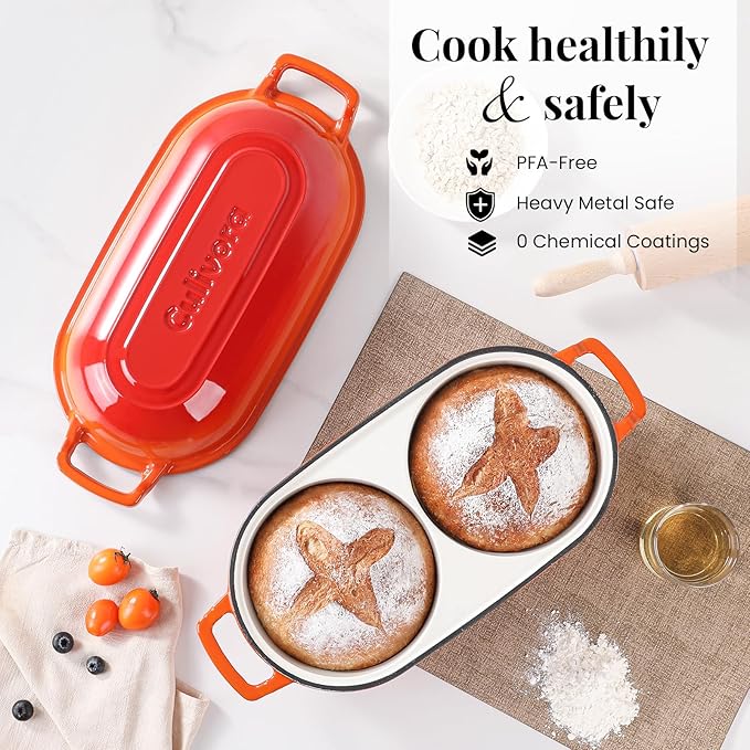 Cast Iron Bread Pan with Lid, Mini Enamel Sourdough Baking Dutch Oven Pot - Image 5