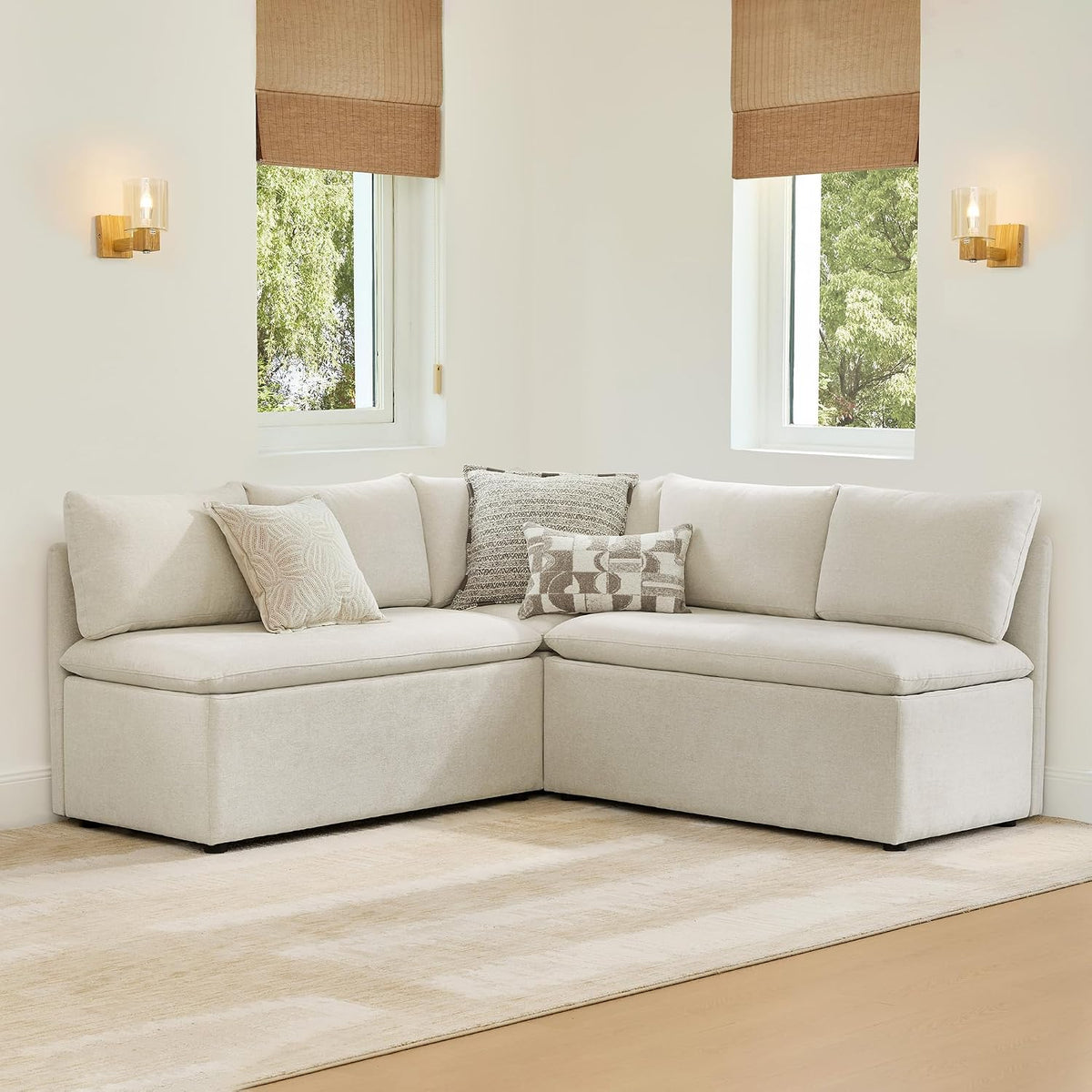 CHITA Breakfast Nook Bench with Storage, Banquette Seating, 5 Seats, Linen