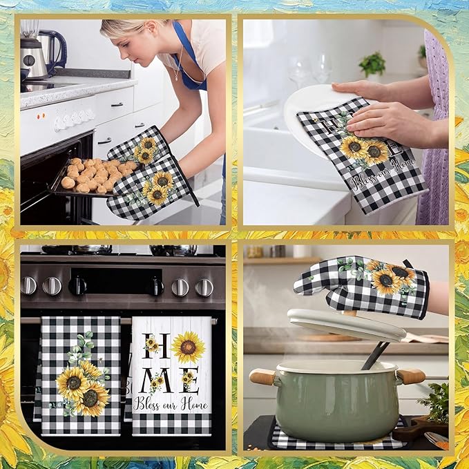 Bencailor 12 Pcs Farmhouse Sunflower Kitchen Decor and Accessories Sets 4 Black - Image 4