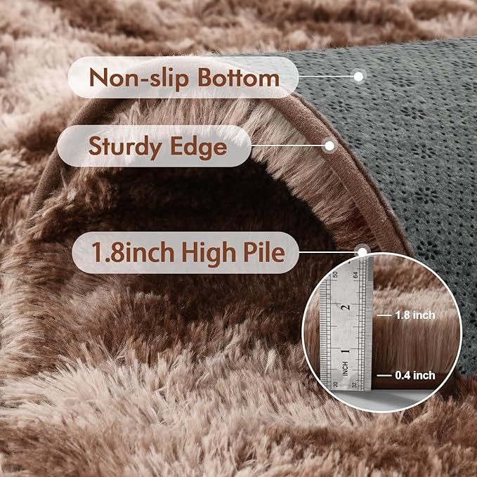 4x6 Ft Shag Brown Area Rug for Bedroom Living Room, Tie-Dyed Ultra Soft Fluffy - Image 5