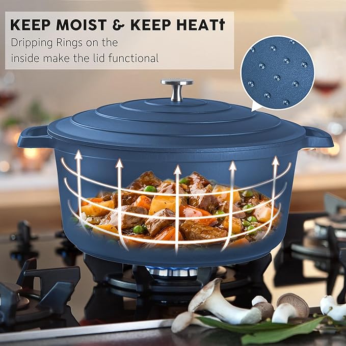 Large Dutch Oven Pot with Lid-7.5QT Cast Aluminum Oven Pot with Two Handles