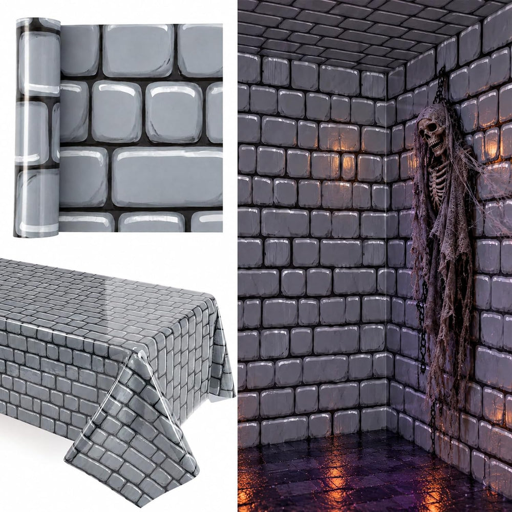 Tegeme 100 ft x 54 in Halloween Stone Wall Tablecloth Medieval Backdrop