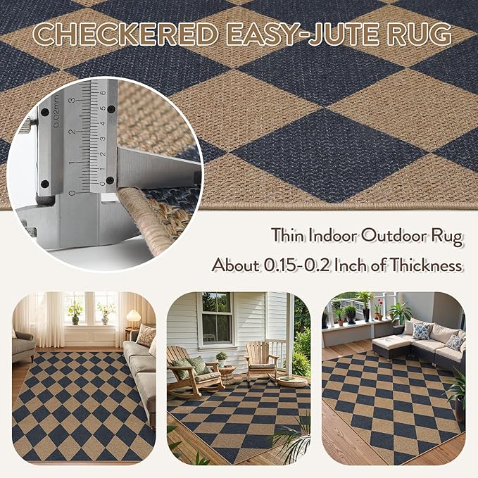Lahome Colette Checkered Easy Jute Washable Rug, 5x7 Area Rugs - Image 3
