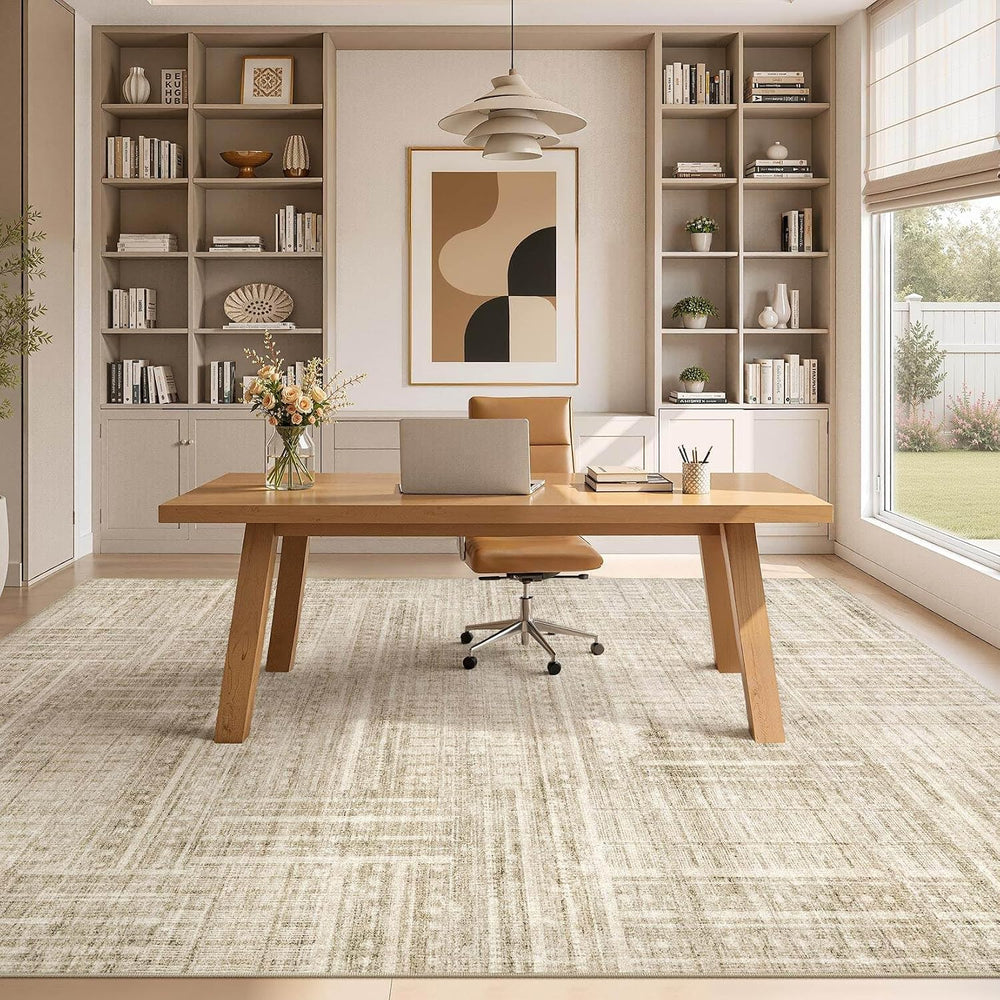 WITSHOCK Neutral Modern Area Rug 10x14 Washable Rugs for Living Room, Beige