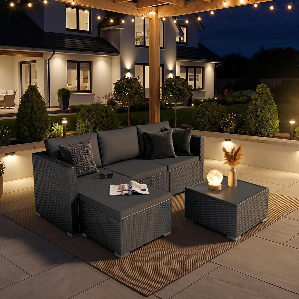Patio Furniture Set - All-Weather -5 Piece Outdoor Patio Conversation Couch S...