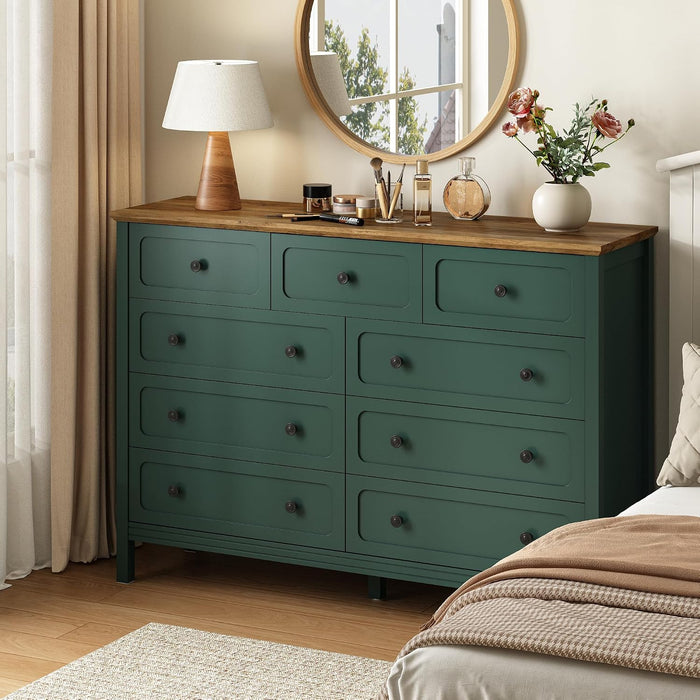 CARPETNAL 55" Green Dresser for Bedroom with 9 Drawer & Deep Drawers