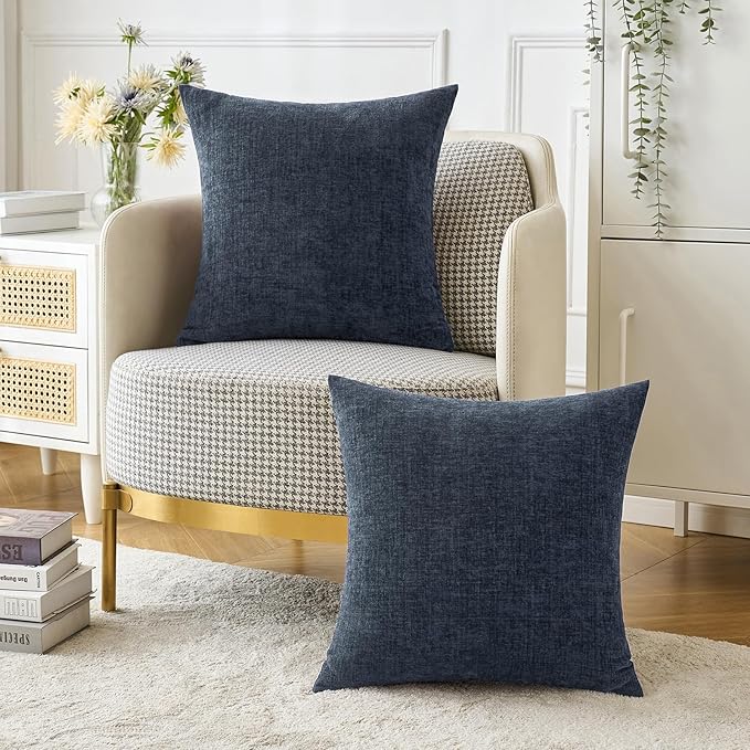 MIULEE Pack of 2 Couch Throw Pillow Covers 20x20 Inch Soft Navy Blue Chenille - Image 5