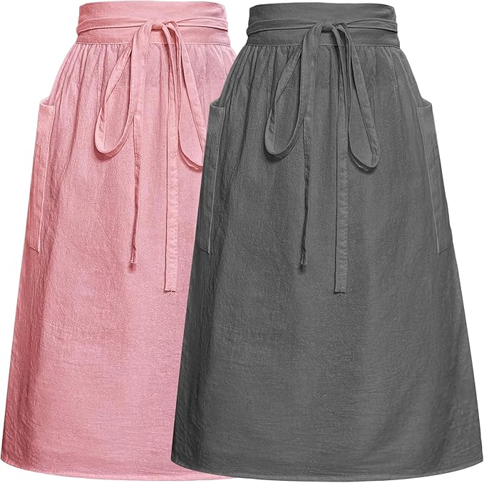 Cotton Linen Half Apron for Women Vintage Waist Apron Ruffle Plain Bright Color by Cityelf