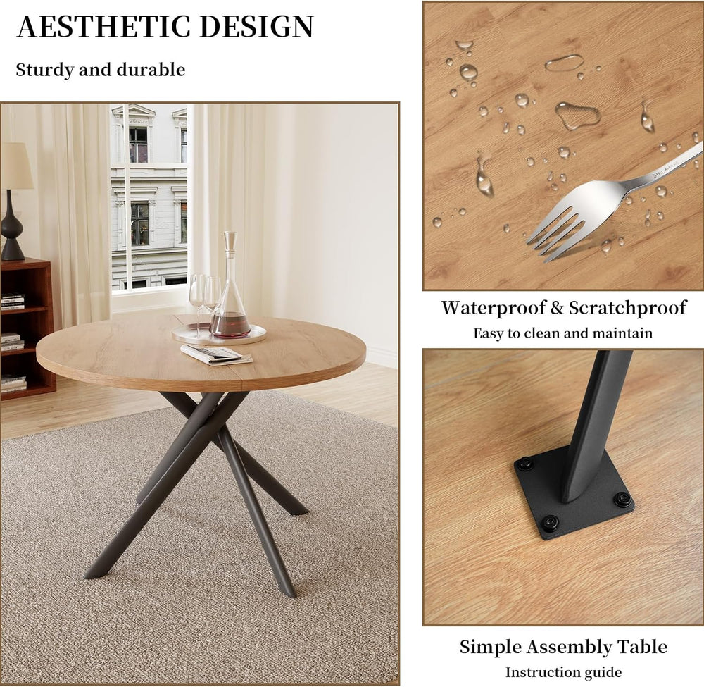 HIPIHOM 45.3 Inch Modern Round Dining Table for 4, Space-Saving Dinette with ...