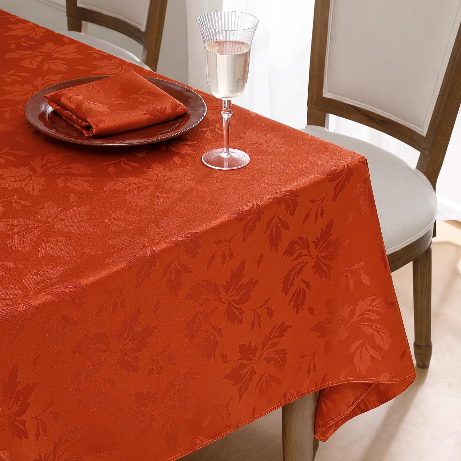 Romanstile Fall Jacquard Dinner Napkins, Thanksgiving Table Decor | Waterproof Damask Floral Cloth Napkins for Dinner & Parties, 20x20 Inch, Set of 4, Burnt Orange