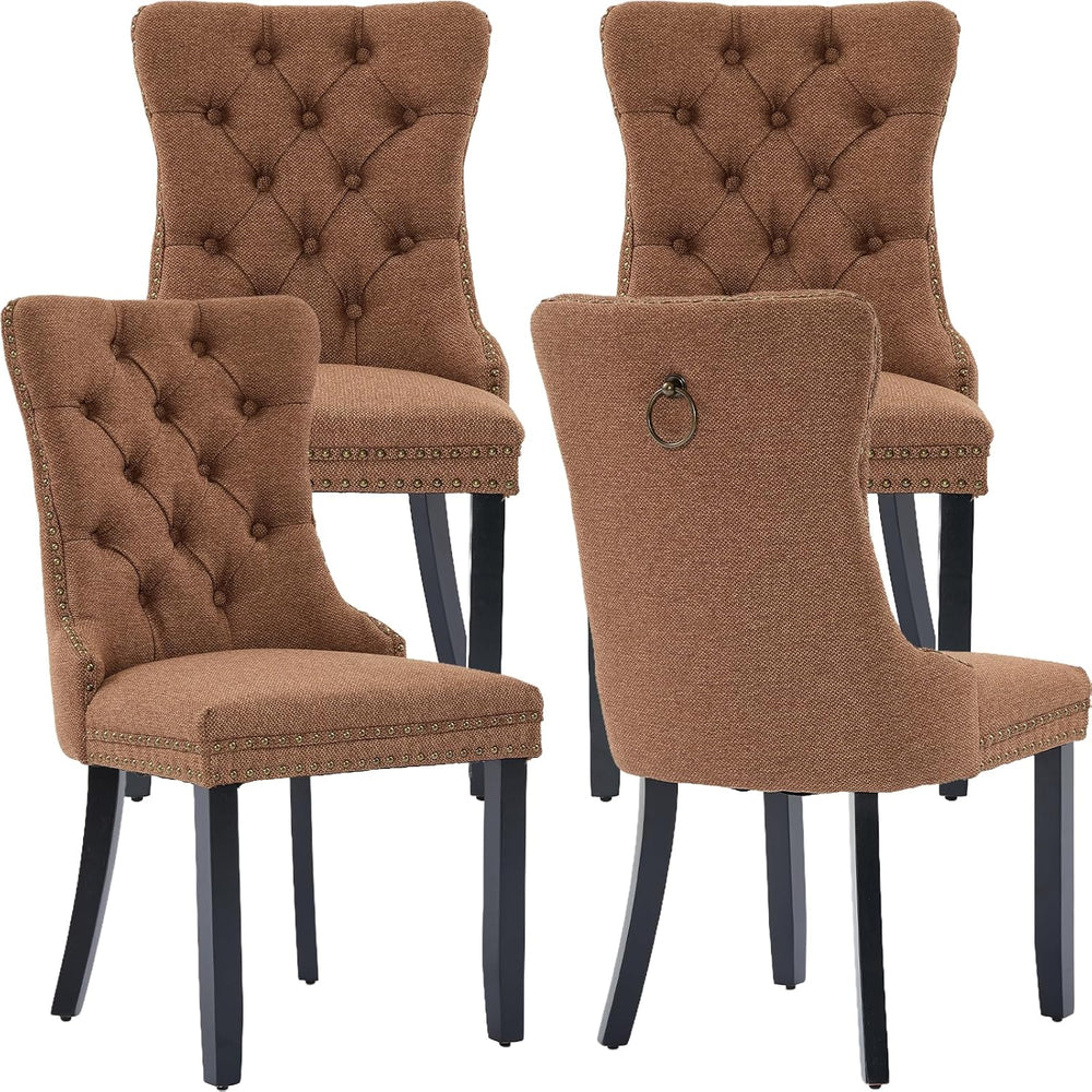Modern Dining Chairs Set of 4, Tufted Upholstered Dining Chairs with Solid Wo...