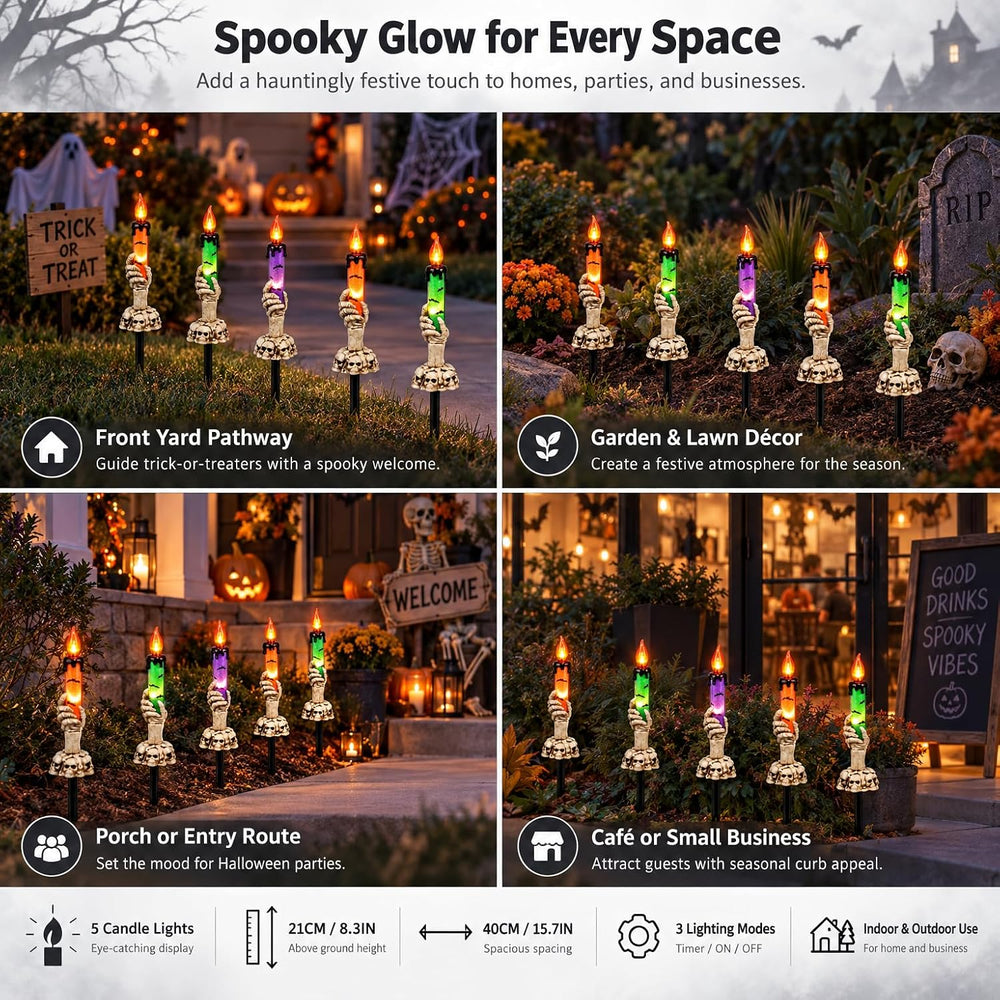 5-Pack Halloween Pathway Lights, Skeleton Hand Candle Yard Stakes