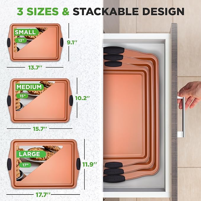 NutriChef 3 Piece Cookie Sheets - Image 3