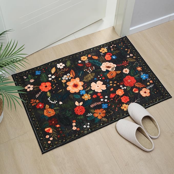 Rugcomf Door Mat Indoor Entrance 2x3 Rug Machine Washable Boho Floral Small - Image 5