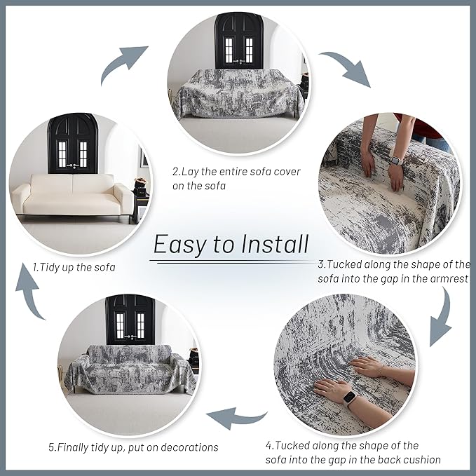 MYSKY HOME Boho Couch Cover for Dogs Washable Deep Grey Abstract Couch Sofa - Image 5