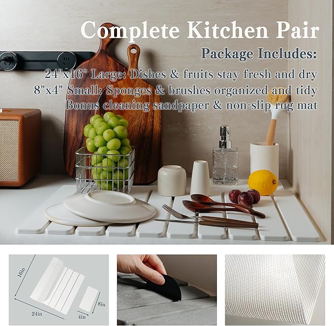 2pcs Stone Dish Drying Mat for Kitchen Counter, Quick-Dry Diatomaceous Earth - Image 2