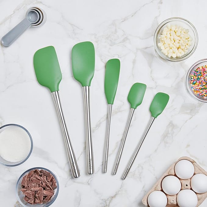 Tovolo Stainless Steel Handled Silicone Spatula Set of 5 Pesto Green, - Image 4