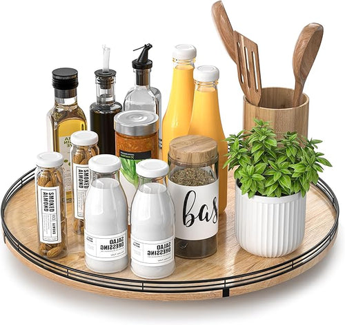18" Lazy Susan Oak Wood Turntable Organizer by AMH