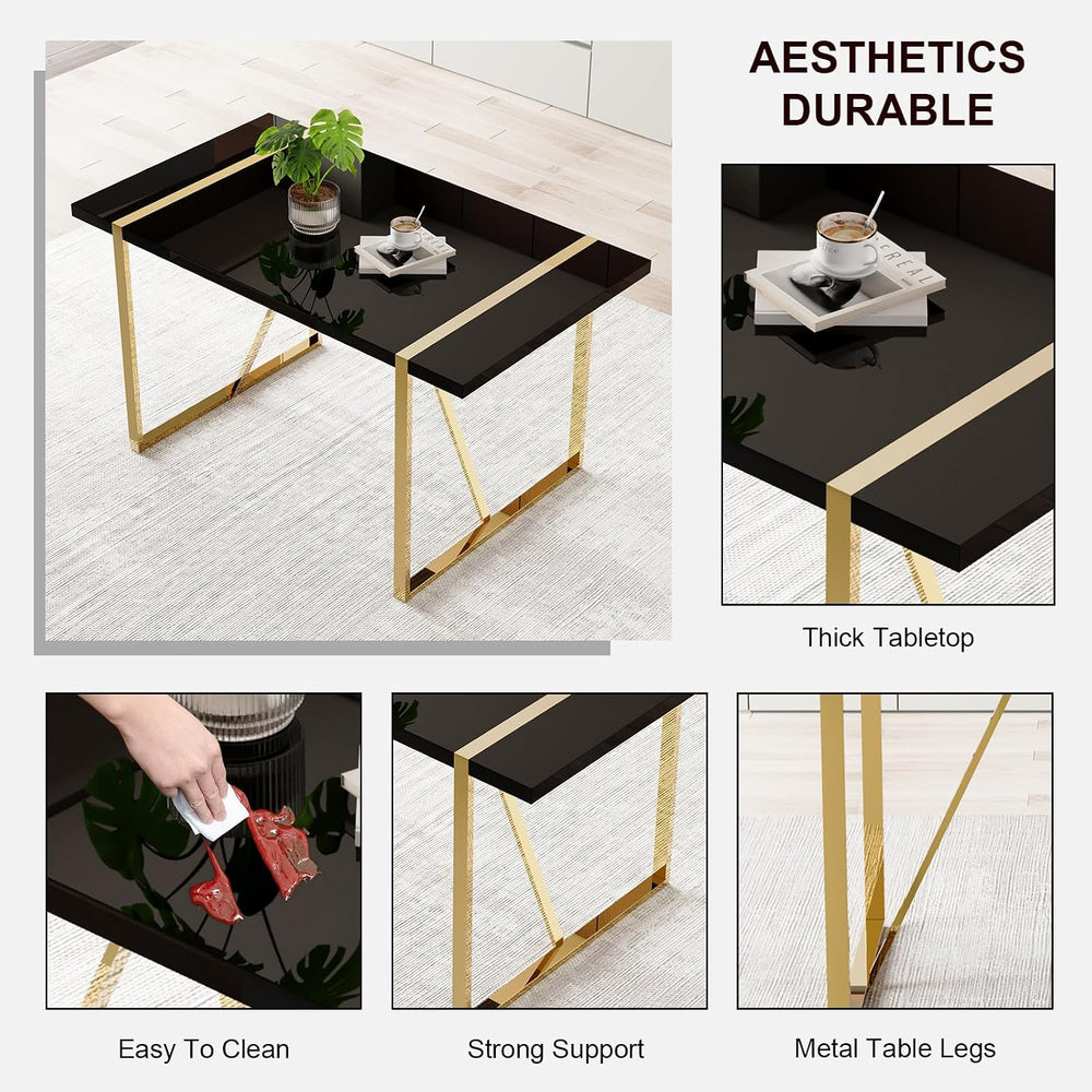 Modern Dining Table, 55'' Dining Room Table for 4-6 People, Black Woo...