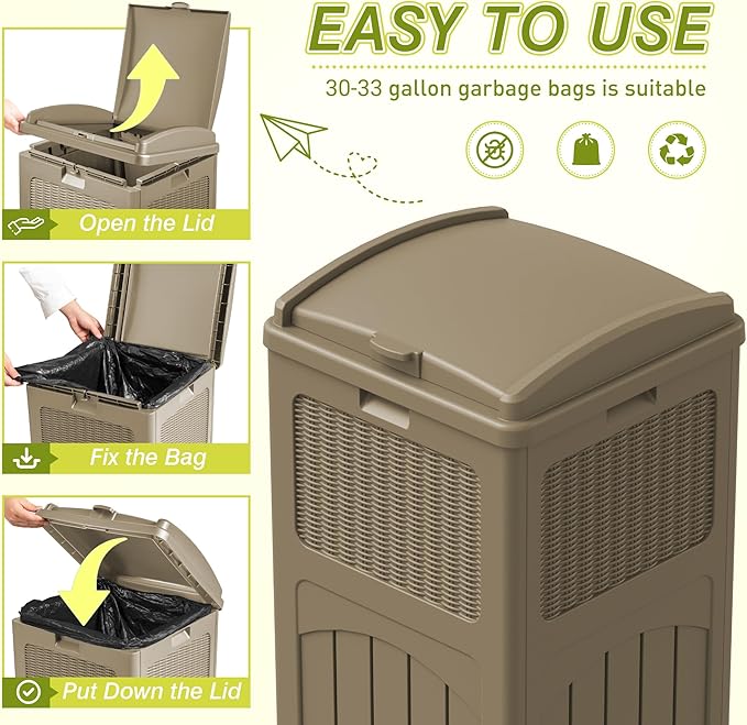 Greesum 33 Gallon Resin Outdoor Trash Can - Image 2