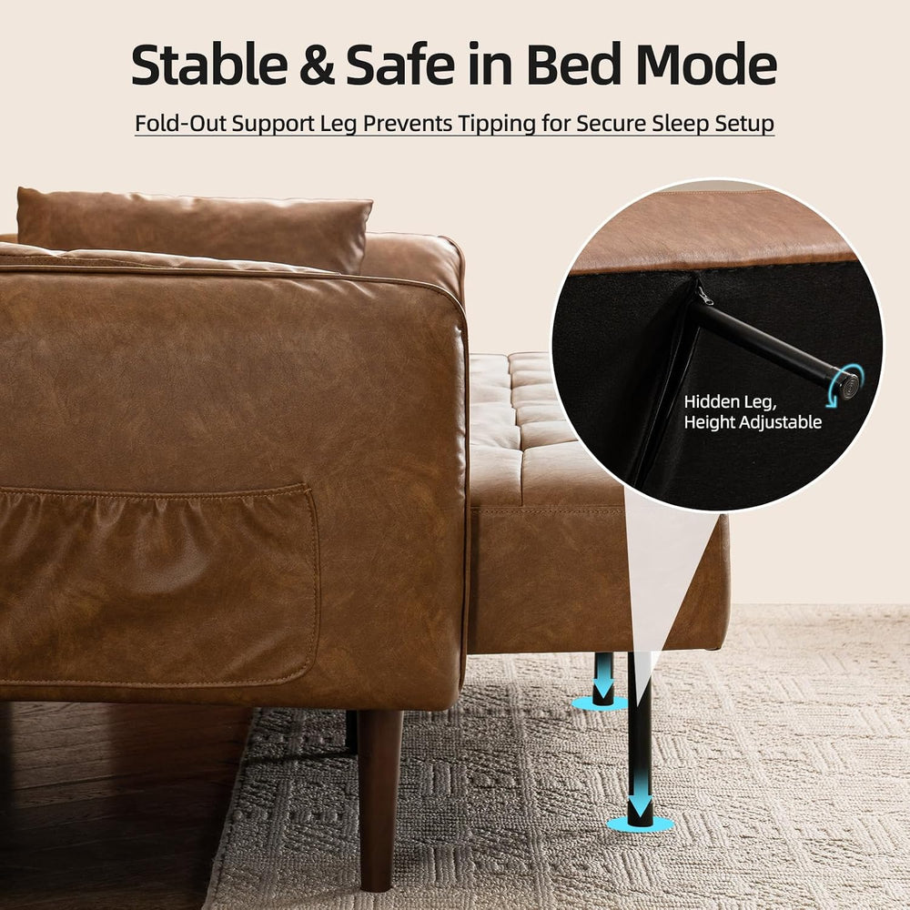 HALLYBEE 85" Futon Faux Leather Couch with Adjustable Armrests Brown | F...