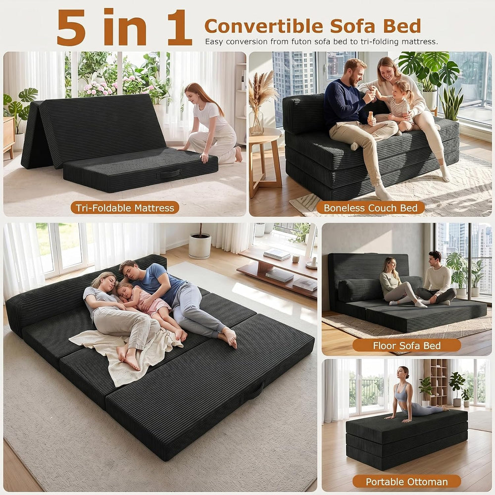 JUIKURY 6 Inch Tri-Fold Memory Foam Mattress Queen Size, 5 in 1 Convertible S...