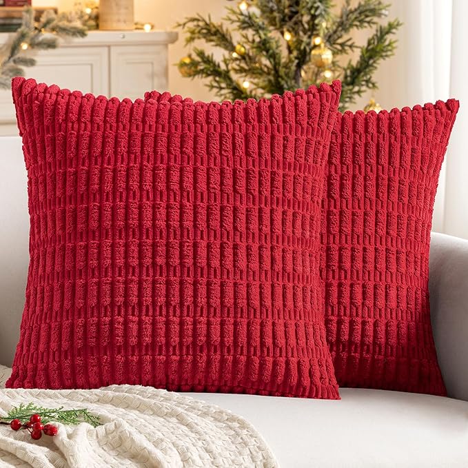 MIULEE Pack of 2 Red Corduroy Decorative Euro Sham Pillow Covers 24x24 Inch by MIULEE