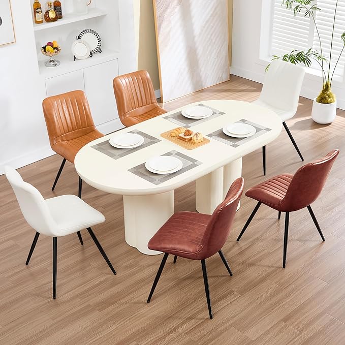 Dining Chairs Set of 8, Modern Dining Chairs with Thick Cushions, PU Leather ...
