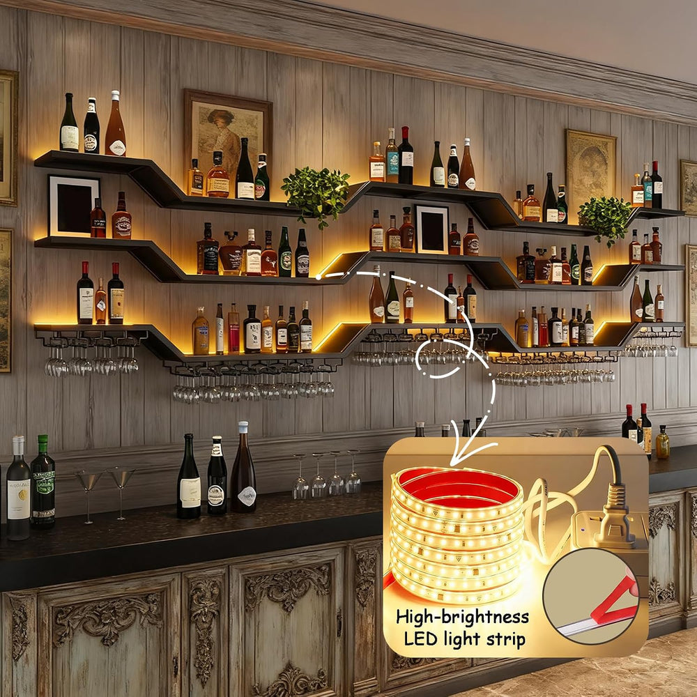 31.5"Modern LED Wine Rack Wall Mounted,3-Tier Floating Bar Shelves | Lar...
