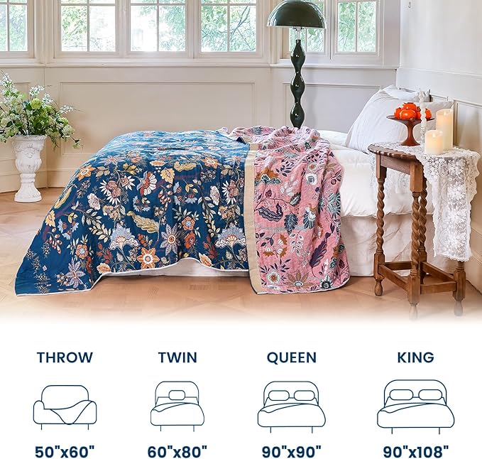 MSGKV Boho Throw Blanket for Bed 60"x80" 100% Cotton Twin Floral Blanket Spring - Image 5