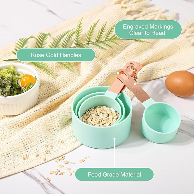 8-Piece Stackable Rose Gold Stainless Steel Handled Measuring Cups and Spoons - Image 3