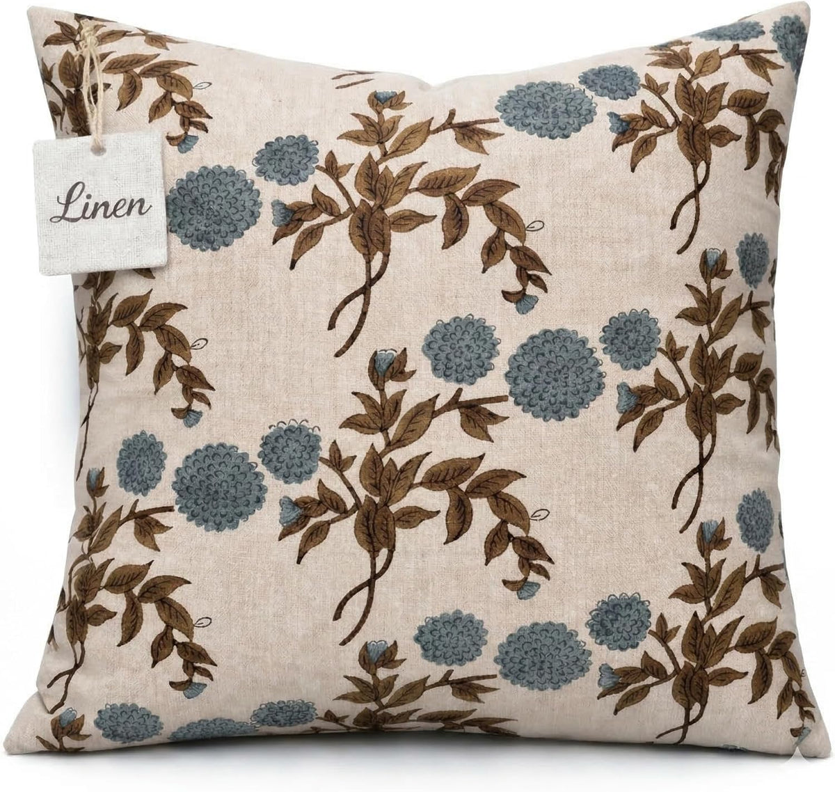 linen blue throw pillow covers 20x20 inch floral, main product view
