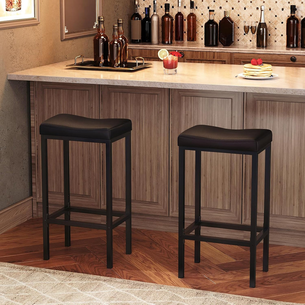 HOOBRO Bar Stools, Set of 2 Bar Chairs, Counter Height Stools, Saddle Barstoo...