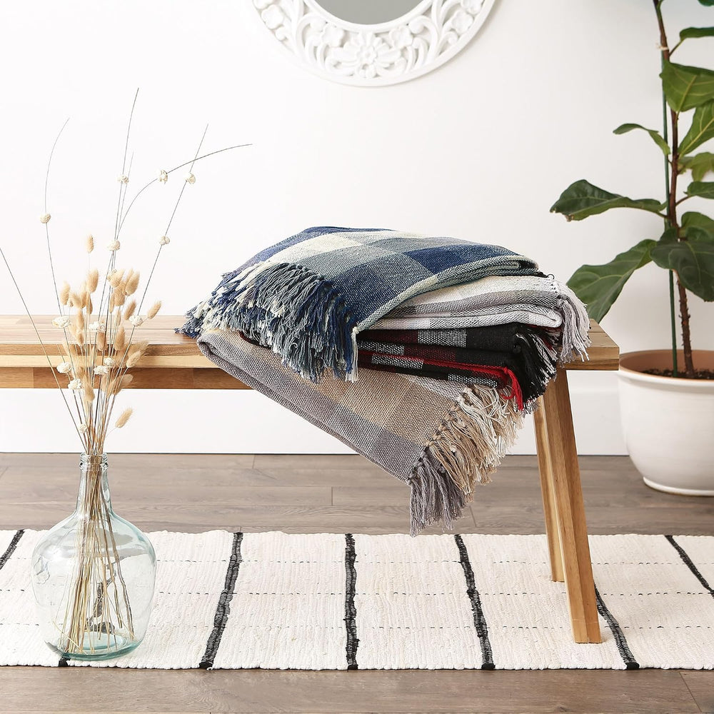 DII Buffalo Check Collection Rustic Farmhouse Throw Blanket with Tassels, 50x...
